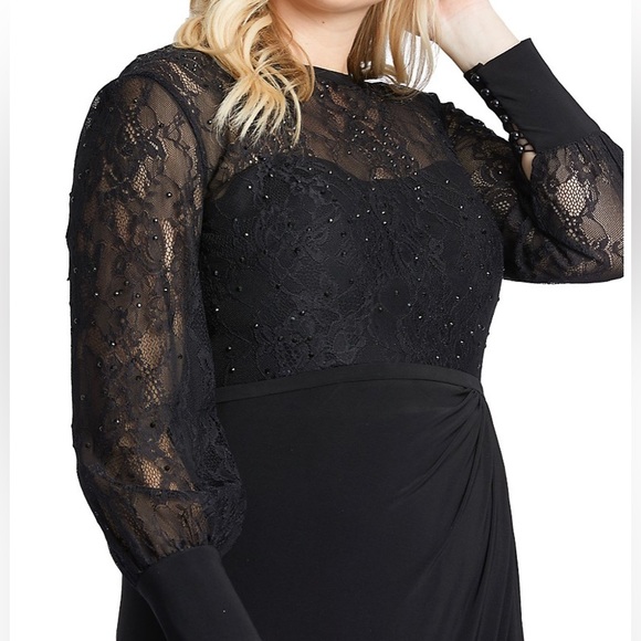 Mac Duggal Sequin Lace Illusion Black Formal Evening Gown Plus Size - Picture 2 of 12